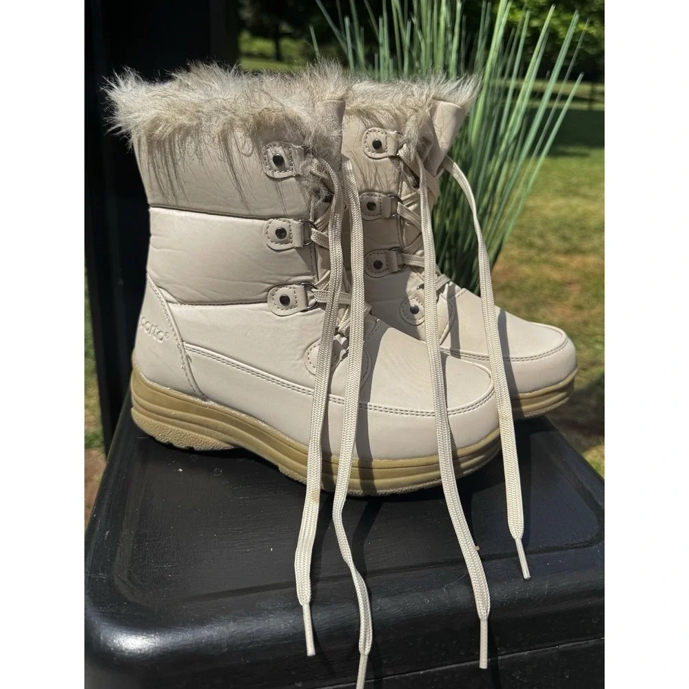 Sporto Kids Size 9 Winter Snow Boots Beige Faux Fur Lace Up Side Zip